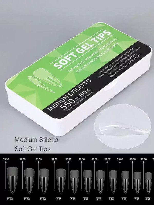 Soft Gel Tips Medium Stiletto ( Pose) - 550ct Box